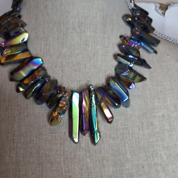 Rainbow Quartz Titanium Iridescent Aura Crystal Necklace - Picture 3 of 12